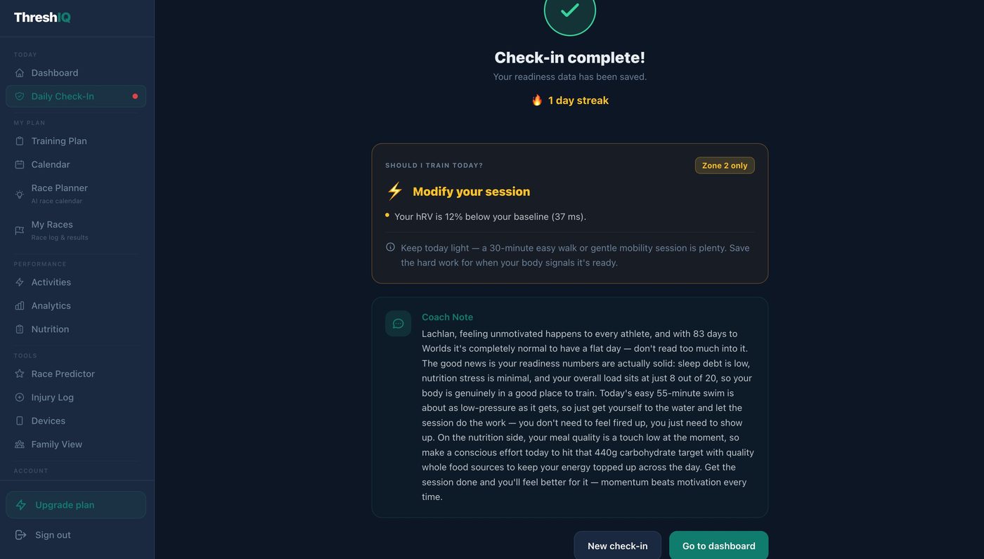ThreshIQ daily check-in